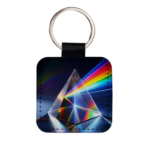 Pyramid Prism Refracted Rainbow Faux Leather Square Keychain
