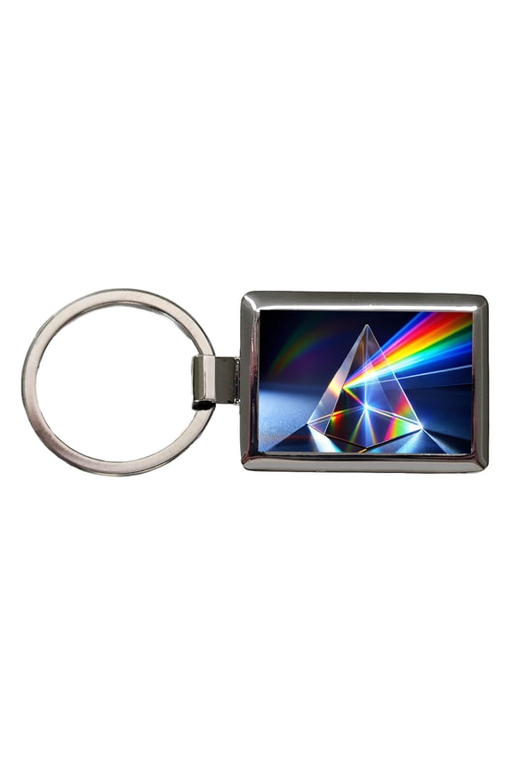 Pyramid Prism Refracted Rainbow Metal Rectangle Keychain