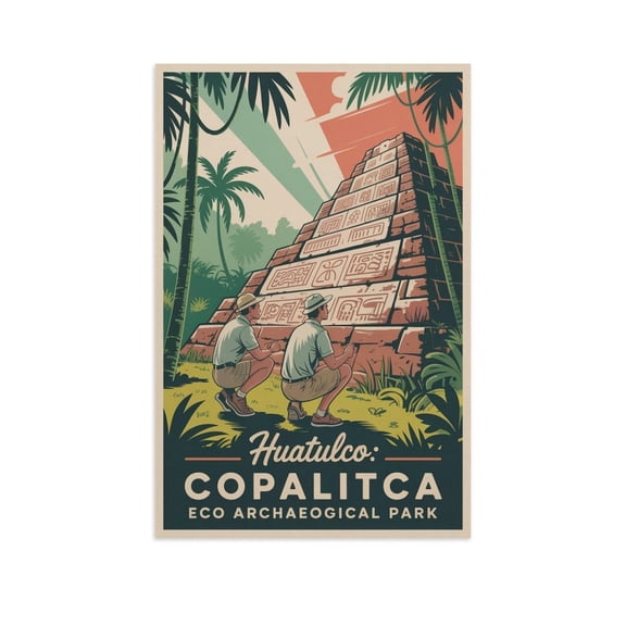 Pyramid Ruins Wall Art Copalita Eco Archaeological Park Huatulco Mexico Retro Travel Poster Vintage Jungle Adventure Canvas Poster