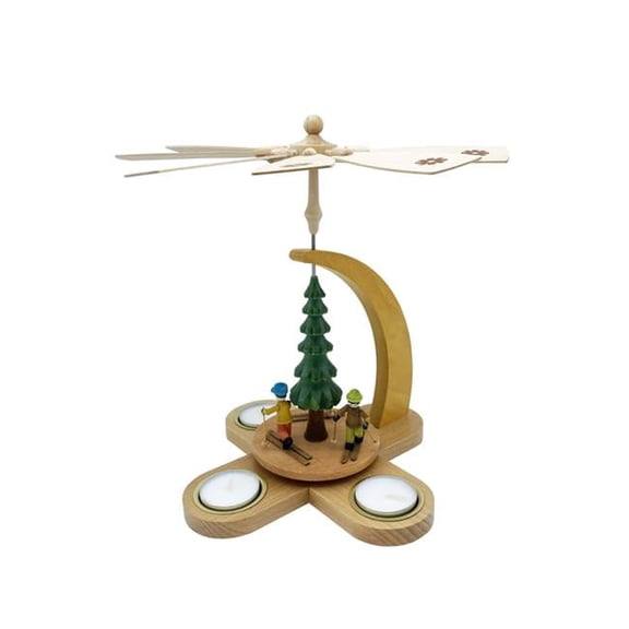 Pyramid Skiers Candle Carousel - Multicolor - 11 x 8 x 8 in. - Handcrafted