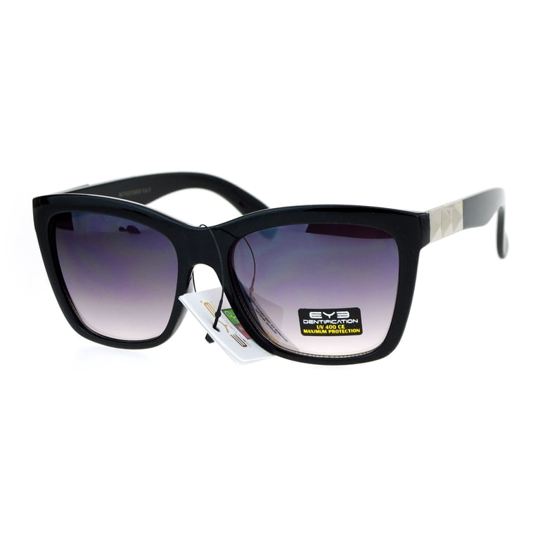 Pyramid Stud Horn Rim Mirror Lens Plastic Sunglasses Silver 