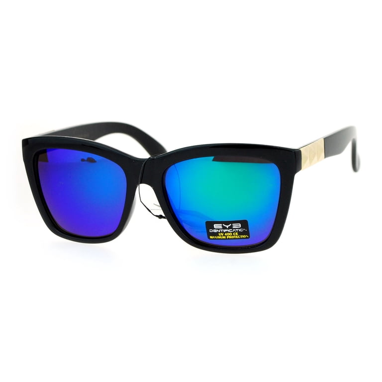 Pyramid Stud Horn Rim Mirror Lens Plastic Sunglasses Teal  display picture 2
