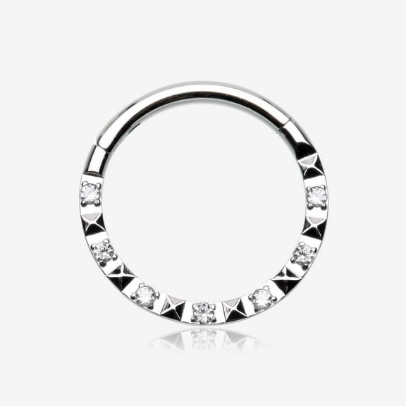 Pyramid Studded Multi-Gem Sparkle Seamless Clicker Hoop Ring