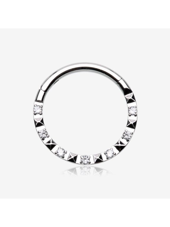 Pyramid Studded Multi-Gem Sparkle Seamless Clicker Hoop Ring