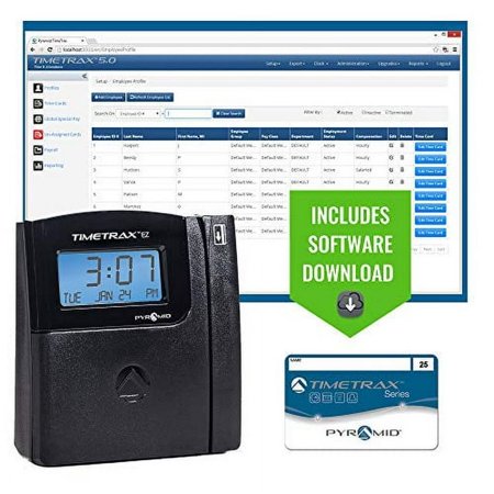 Pyramid TTEZEK TimeTrax Automated Swipe Card Time Clock System with Software,