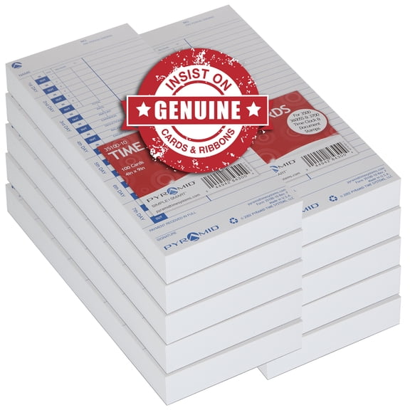 Pyramid Time Systems Genuine Attendance Time Cards, 1,000 Pack, Compatible with Pyramid 3500, 3550SS, 3600SS & 3700 Time Clocks, 4 x 9 Inch