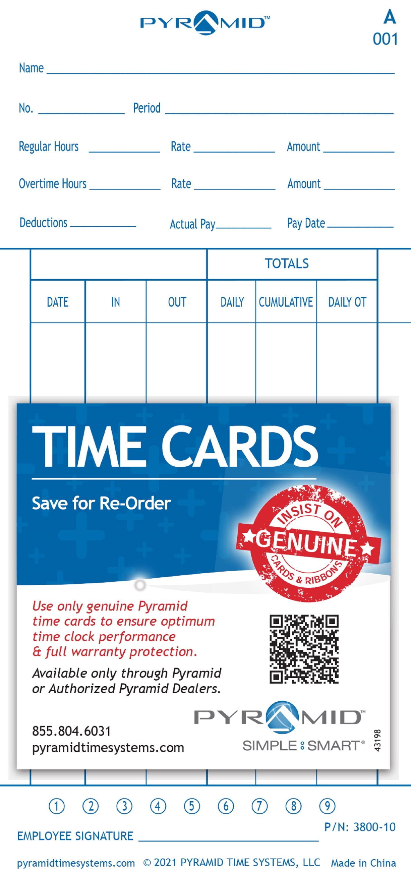 Pyramid Time Systems, 380010, Genuine and Authentic Time Cards for the