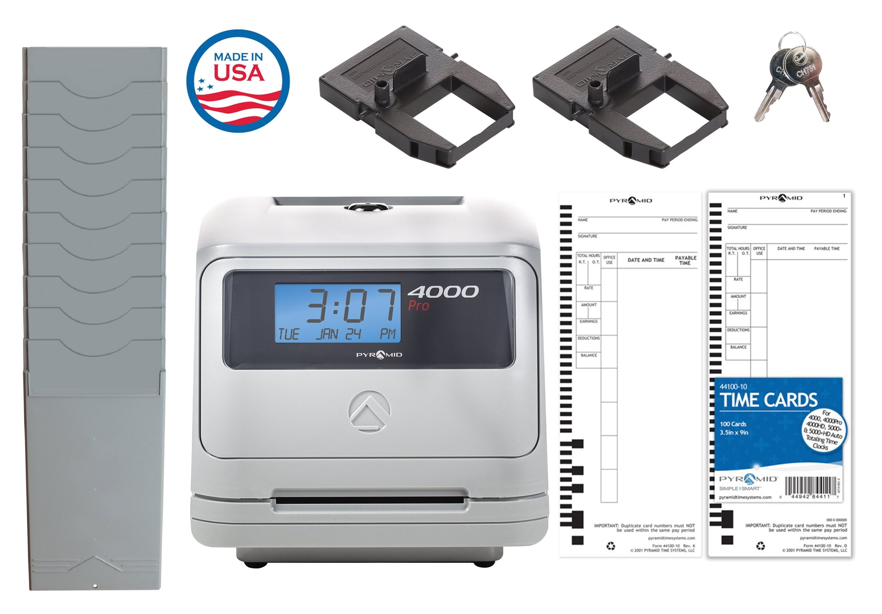 Pyramid Time Systems 4000 Pro Auto Totaling Time Clock Bundle