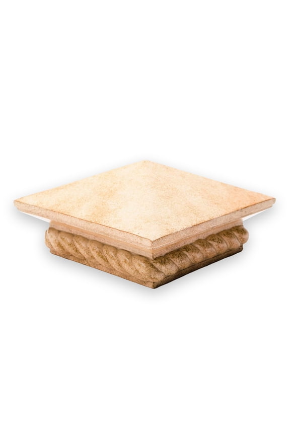 Pyramid Top Polystone Post Cap with Rope Base, 3.5" - Limestone