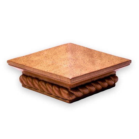 Pyramid Top Polystone Post Cap with Rope Base, 3.5" - Terra Cotta