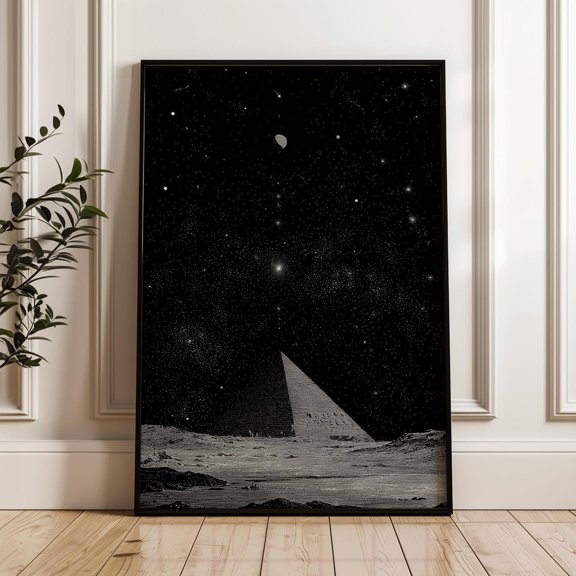 Pyramid Under Starry Sky Surrealism Cosmic Landscape Poster