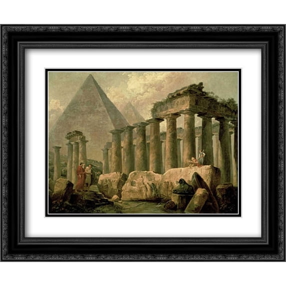 Pyramid and Temples 2x Matted 24x20 Black Ornate Framed Art Print by Robert, Hubert