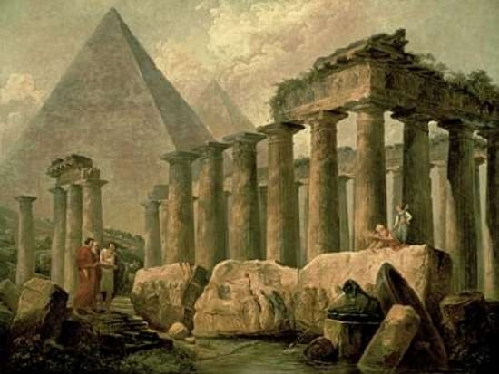 Pyramid and Temples Canvas Art - Hubert Robert (18 x 24)