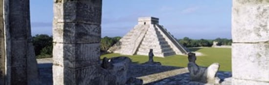 Pyramid in a field El Castillo Chichen Itza Yucatan Mexico Canvas Art - Panoramic Images (18 x 6)