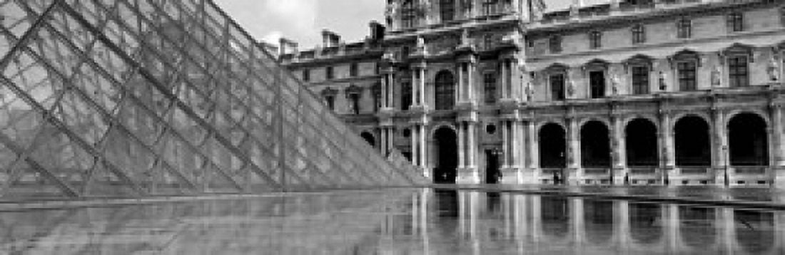 Pyramid in front of an art museum Musee Du Louvre Paris France Canvas Art - Panoramic Images (18 x 6)