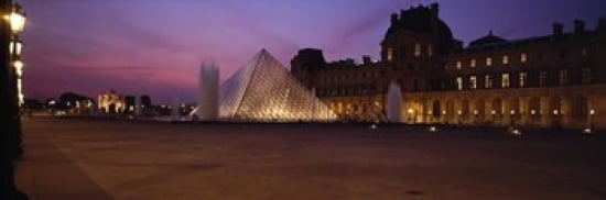 Pyramid lit up at night Louvre Pyramid Musee Du Louvre Paris Ile-de-France France Canvas Art - Panoramic Images (36 x 12)