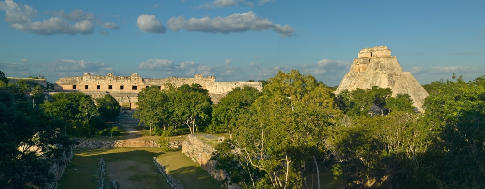 Pyramid of the Magician Mayan ruin and Pyramid of Uxmal in the Yucatan Peninsula Mexico at sunset Canvas Art - Panoramic Images (36 x 12)