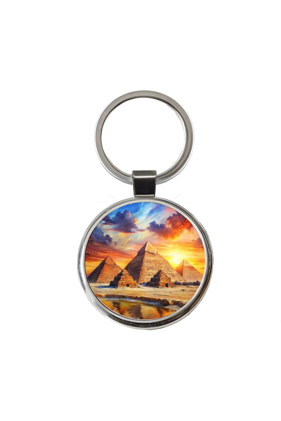 Pyramids Of Giza Egypt At Sunset Watercolor Metal Round Keychain