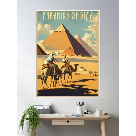 Pyramids Of Giza Vintage Travel Art Poster Poster Wall Art, Modern Wall Decor For Living Room Bedroom, 12x18 UNFRAMED