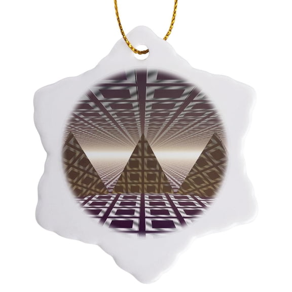 3drose, Pyramids Three Dimensional Digital Art of Tiled Series of Triangular Pyramids, 3 inch Snowflake Porcelain Ornament