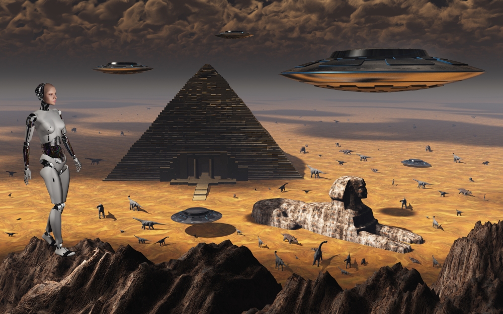Pyramids and Sphinx appear on many planets in the known galaxy Canvas Art - Mark StevensonStocktrek Images (18 x 12)
