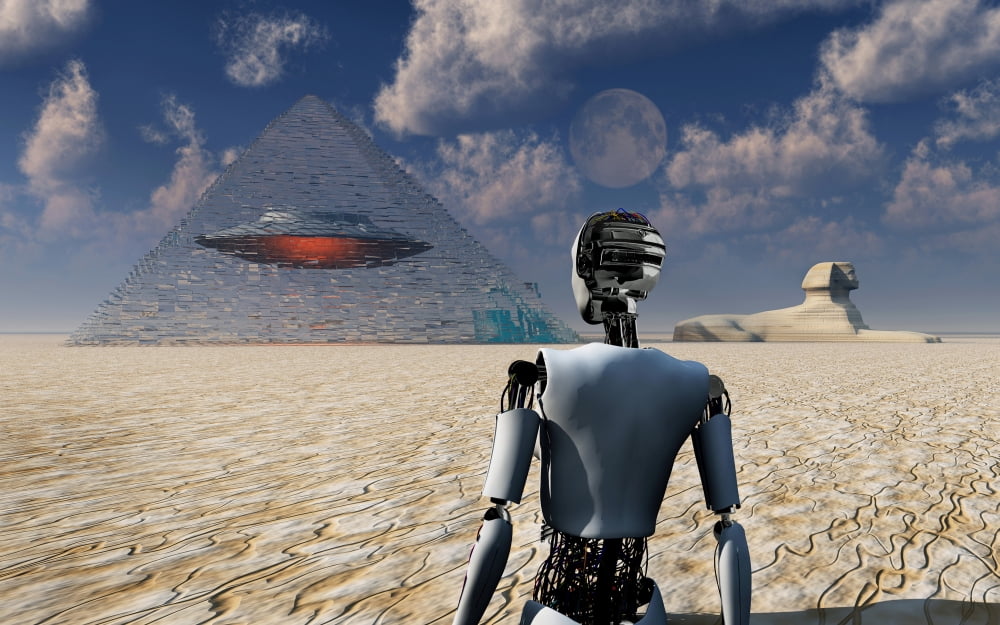 Pyramids used as dimensional doorways for aliens to travel the universe Canvas Art - Mark StevensonStocktrek Images (18 x 12)