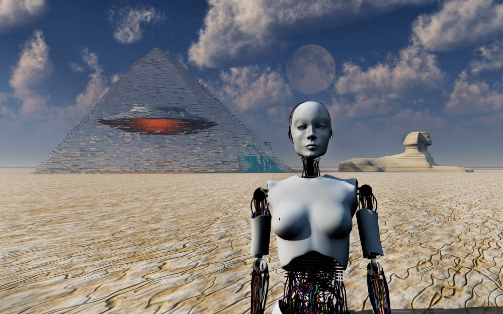 Pyramids used as dimensional doorways for aliens to travel the universe Canvas Art - Mark StevensonStocktrek Images (36 x 23)