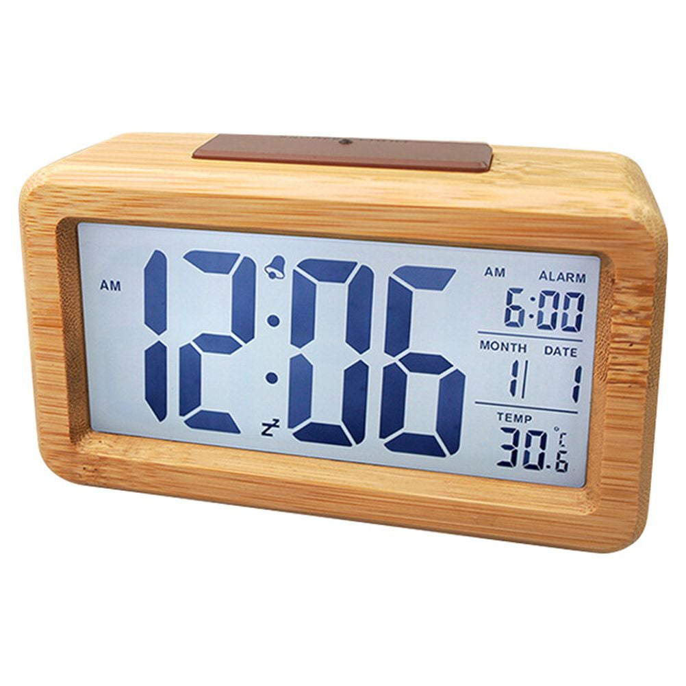 Pyramidti 1PC LED Desktop Wooden Digital Alarm Clock Smart Light Sensor Clock for Home Bedroom