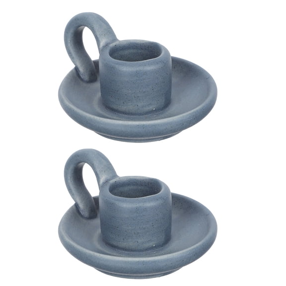 Pyramidti 2 Pcs Ceramic Candle Holder Blue Holders Candlestick Votive Scented Wedding Decor