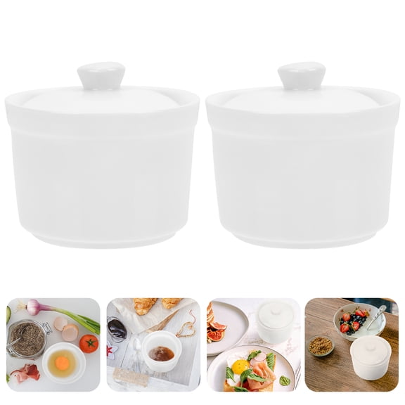 Pyramidti  2 Pcs Ceramic Tableware Bowls Serving Stew Pots with Lids White