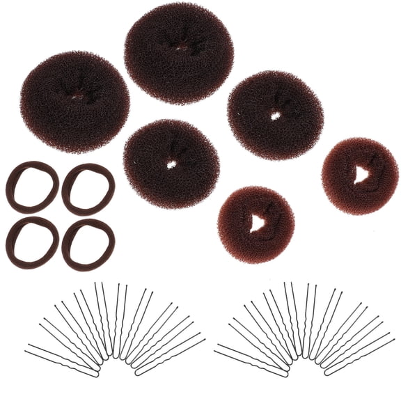LEORX Hair Bun Maker Tool Synthetic Material 2 Sets Coffee U-shaped Hair Accessories