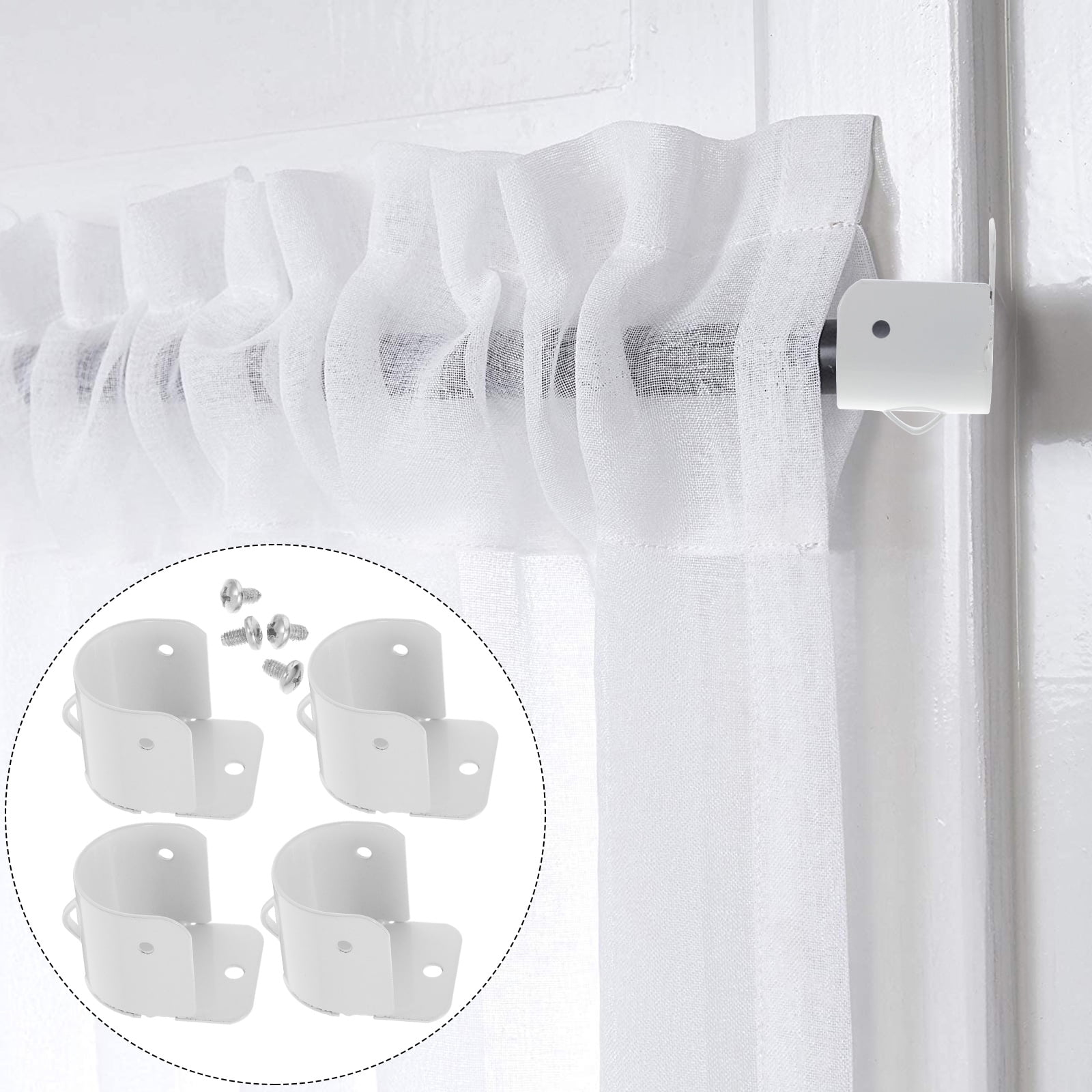 Pyramidti 4 Pcs Curtain Rod End Socket White Hanging Flange Code ...