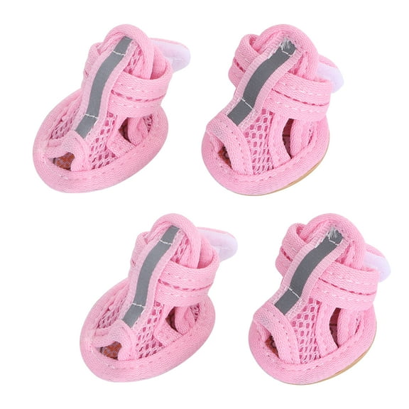 Pyramidti 4pcs Summer Breathable Pets Dog Boots Mesh Sandals Dog Shoes Anti-slip Sneakers Pet Supplies (Pink) - Size 1