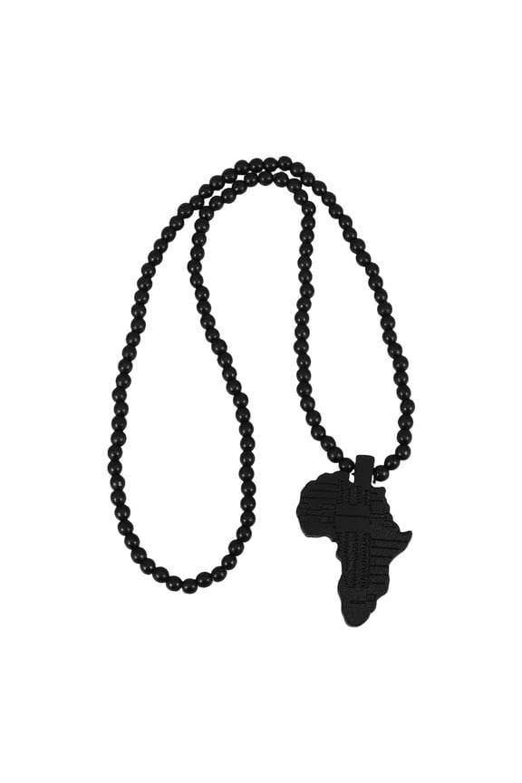African Tribal Style Wooden Pendant Bead Chain Necklace (Black)