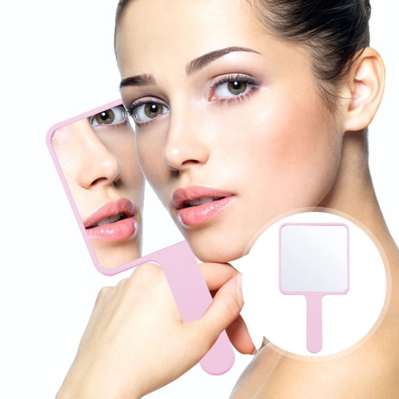 Pyramidti Handheld Vanity Mirror Women Pocket Cosmetic Mirror Handheld Mirror Dressing Table Pink 16.00X9.00X1.00CM