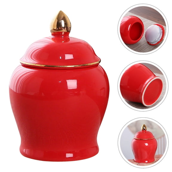 LEORX 1Pcs Red Ceramic Tea Container 3.5x2.4x2.4in For Home Use