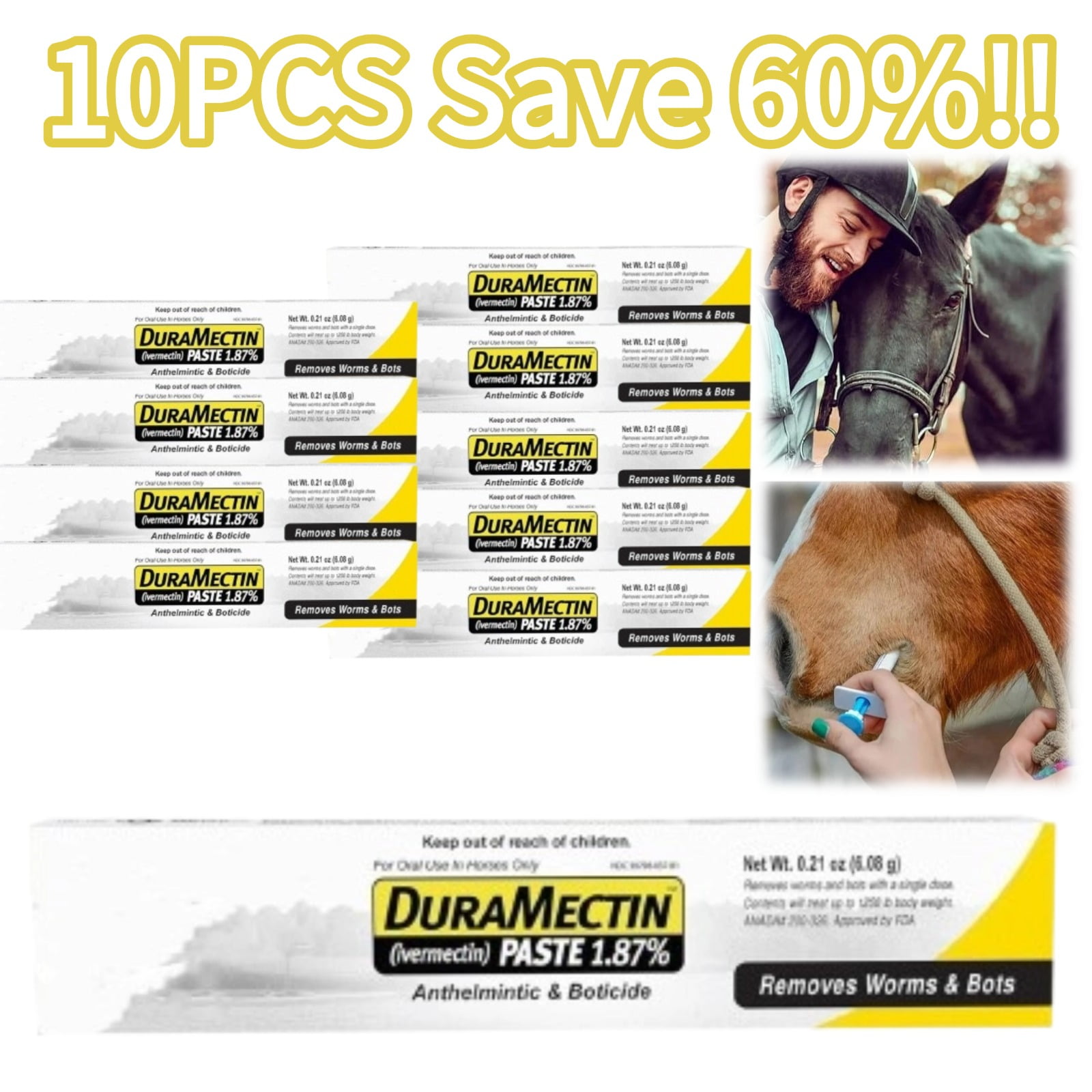 Pyrantel Paste Wormer - Apple Flavored Horse Dewormer (6.08g) for ...