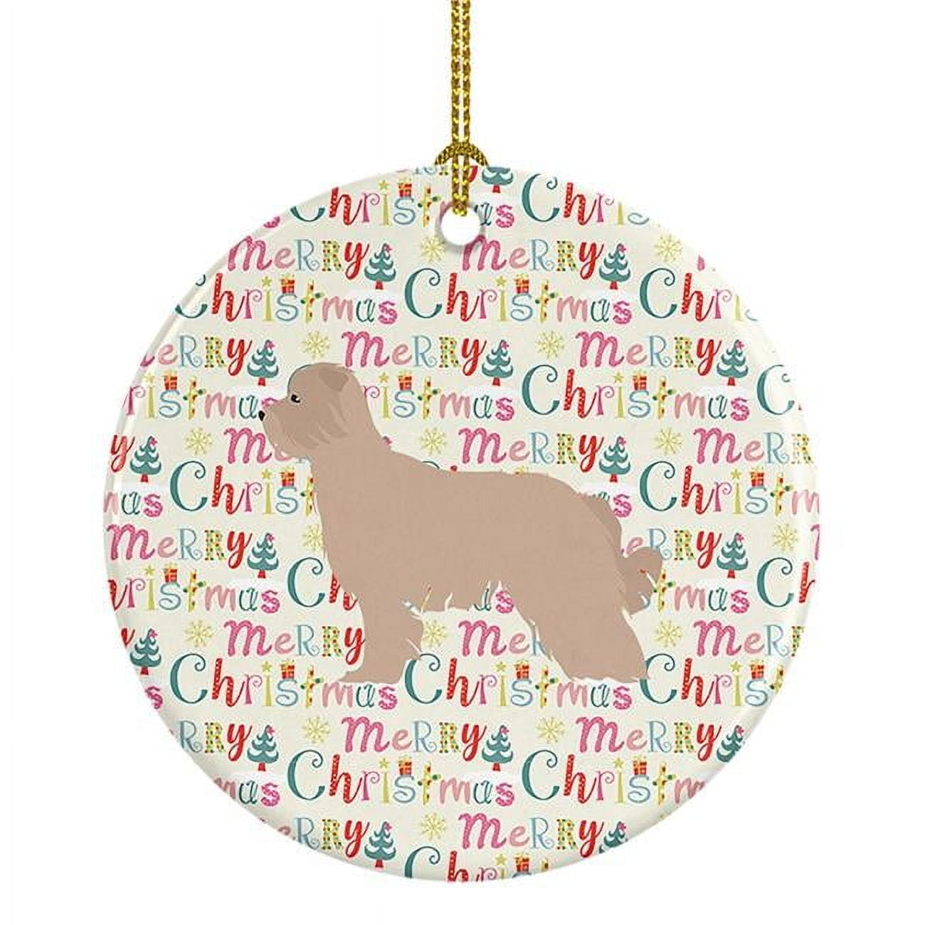 Pyrenean Shepherd Dog Merry Christmas Ceramic Ornament 2.8 in x 2.8 in
