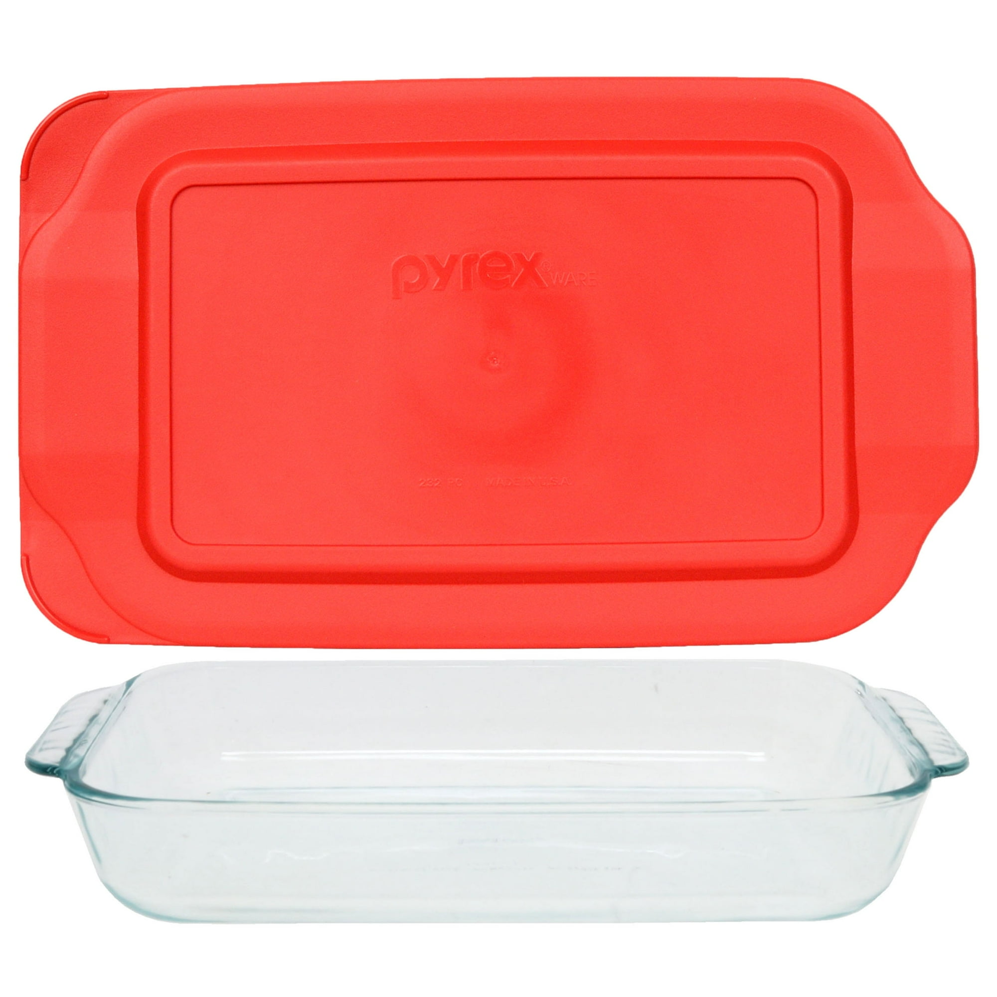 Pyrex 232 2-Quart Glass Baking Dish & 232-PC Red Lid