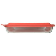 Pyrex (1) 233 3qt Clear Glass Rectangle Baking Dish and (1) 233-PC Red Plastic Lid