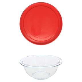 Pyrex (1) 322 1qt Glass Mixing Bowl and (1) 322-PC 1qt Red Mixing Bowl Lid
