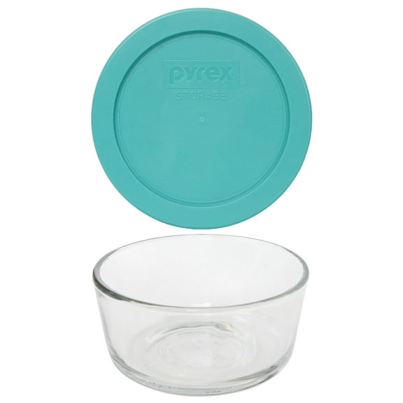 Pyrex (1) 7200 2-Cup Glass Bowl & (1) 7200-PC Turquoise Blue Lid