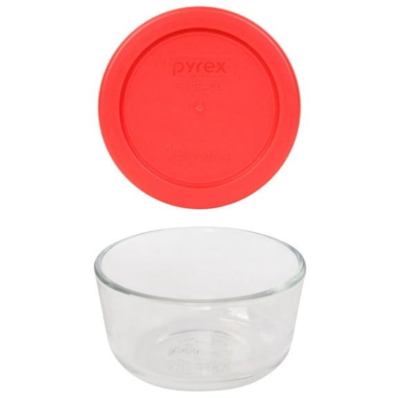 Pyrex 7202 1-Cup Glass Bowl & Red Lid
