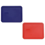Pyrex 7211-PC 6-Cup (1) Navy Blue and (1) Poppy Red BPA-Free Plastic Lids