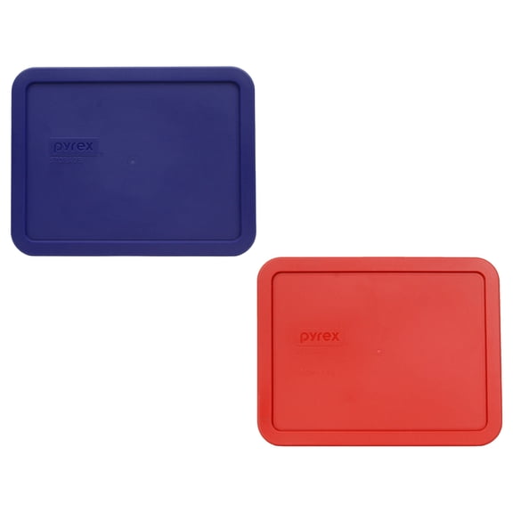 Pyrex 7211-PC 6-Cup (1) Navy Blue and (1) Poppy Red BPA-Free Plastic Lids