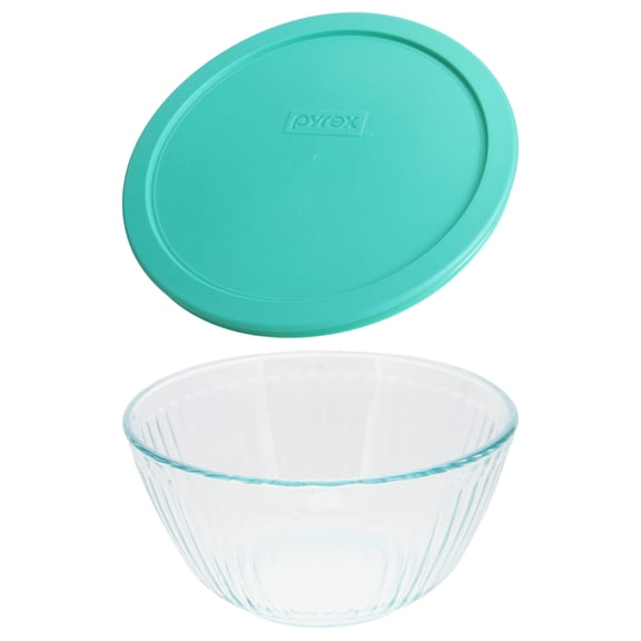 Pyrex (1) 7402 6-Cup Sculpted Glass Mixing Bowl and (1) 7402-PC 6/7-Cup Light Green Lid