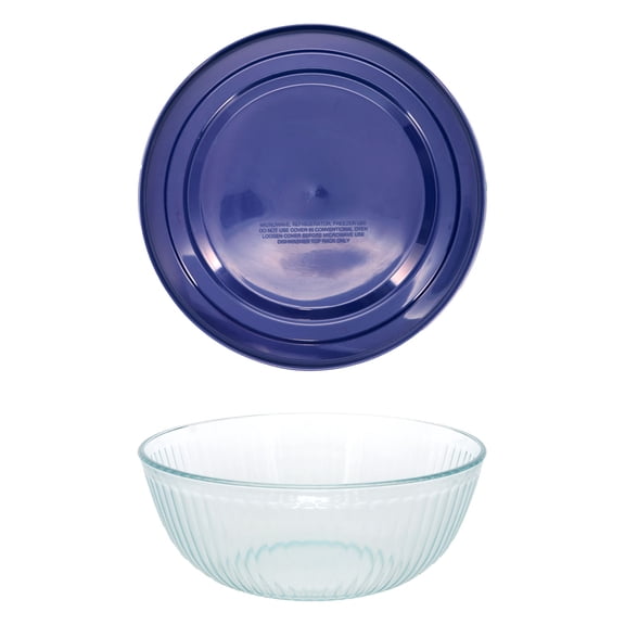 Pyrex (1) 7404 4.5qt Sculpted Glass Mixing Bowl with 7404-PC Blue Lid