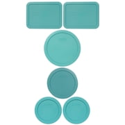 Pyrex (2) 7200-PC 2-Cup, (1) 7201-PC 4-Cup, (2) 7210-PC 3-Cup and (1) 7402-PC 6/7-Cup Turquoise Lids