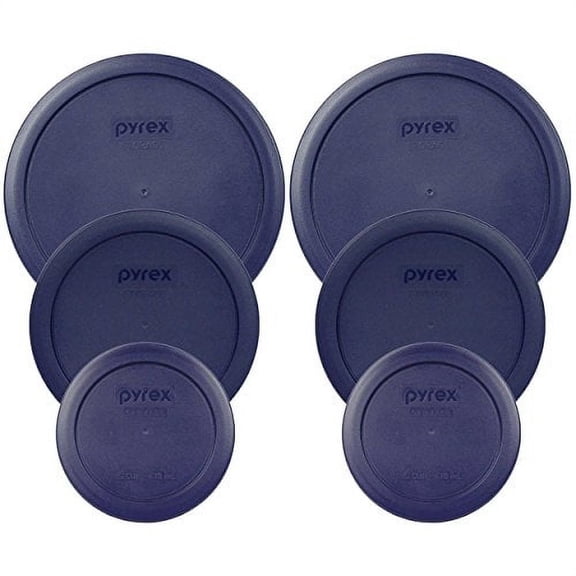 Pyrex (2) 7200-PC, (2) 7201-PC and (2) 7402-PC Blue Round Plastic Replacement Storage Lids