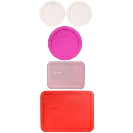 Pyrex (2) 7200-PC Nouveau Pink, (1) 7201-PC Pink Lids, (1) 7210-PC Loring Pink Lid, & (1) 7211-PC Red Lid